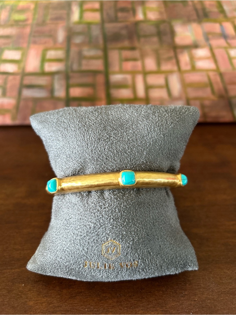Julie Vos Gold Bangle with Bright Turquoise Stones